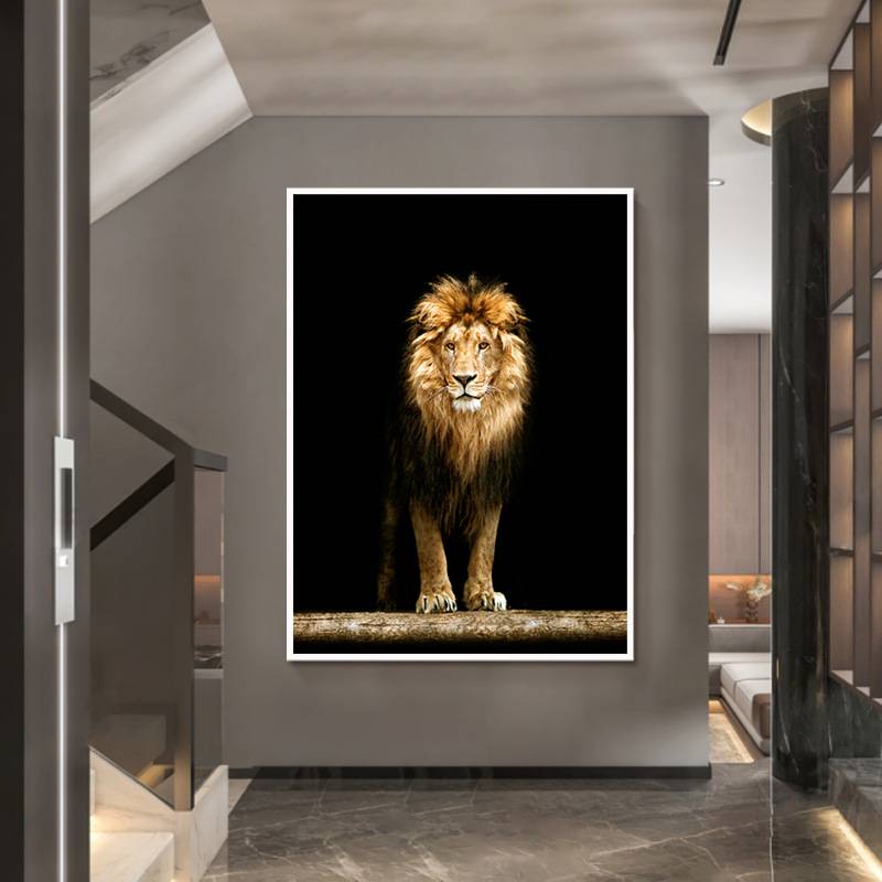 老虎狮子挂画迎门墙画客厅玄关中堂酒店书房办公室公司门口装饰画图片