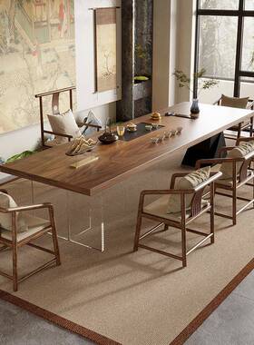 新中南美胡桃木茶大板办式XVT公室家用宋代美学茶台简约黑新款高