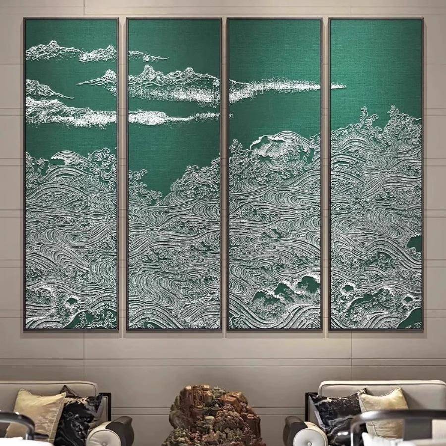 玄关茶室高档浮雕红色壁画客餐厅酒店书房中堂新中式多联装饰挂画图片
