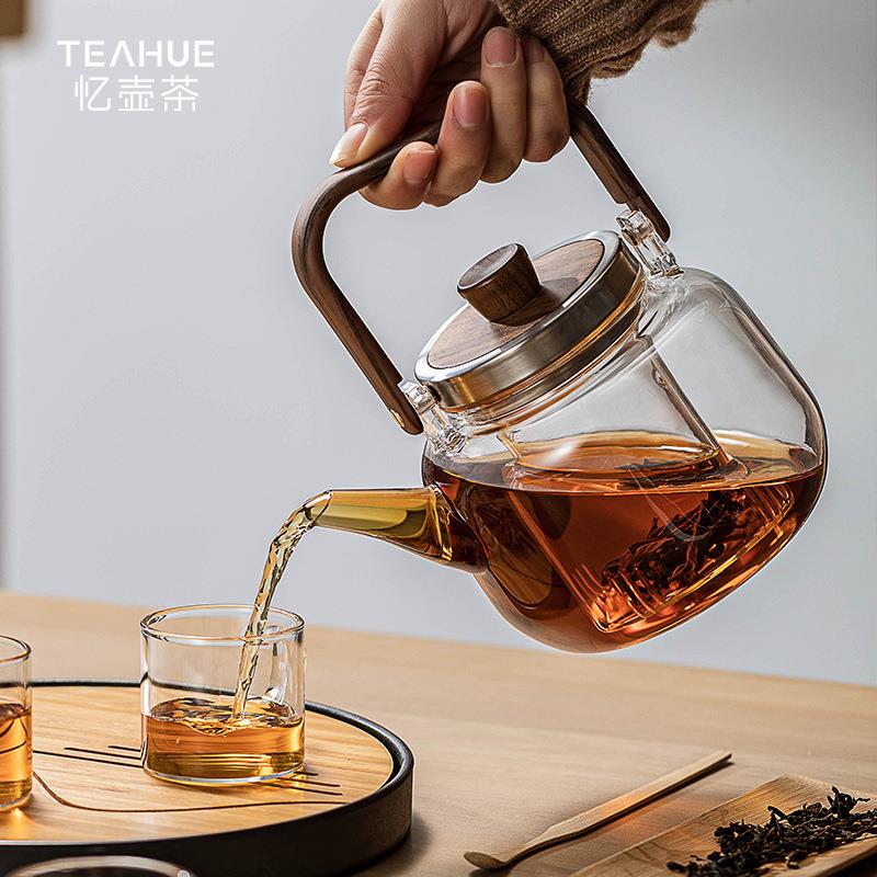 玻璃茶壶耐高温泡茶茶壶耐过滤具玻加厚热花璃茶绿无品牌/茶提梁