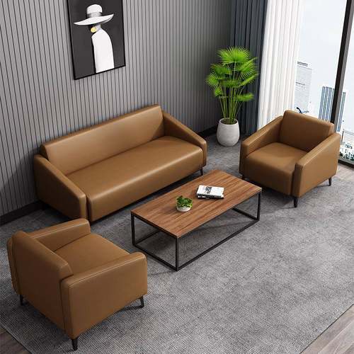 I1休办息接待沙圆发Q08茶几套装简约现代等候单双三人区公沙发灰