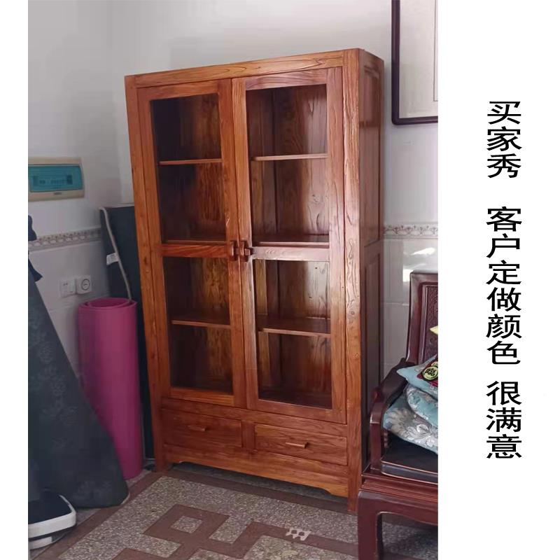 老木书柜书TDR实架展示柜榆木家具置物柜隔断书架子定约做简现代