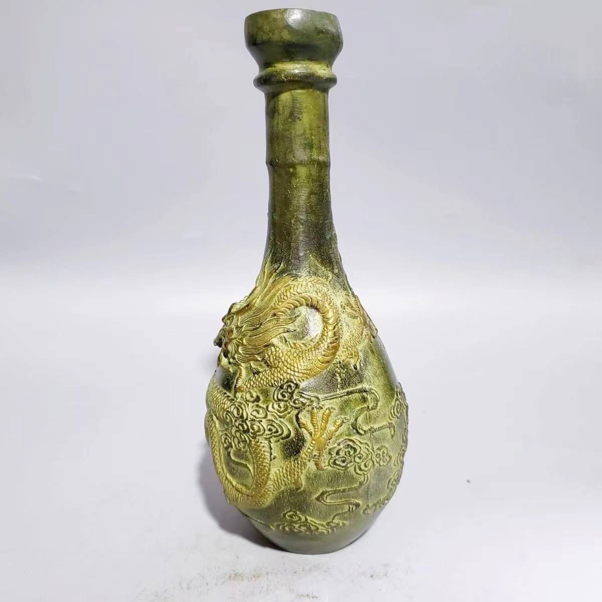 古玩杂项铜器龙凤呈祥花瓶怀旧做旧家居装饰摆件工艺饰品复古风