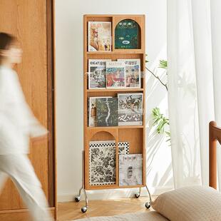 杂志架全身镜推拉可移动旋转落地樱桃木复古木书架衣穿FCP试衣镜