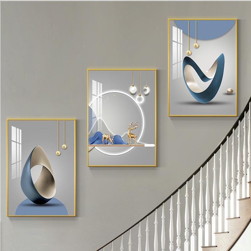 复式楼联梯间装饰走沙无品牌/廊过道墙面挂画现代简约发背景画三