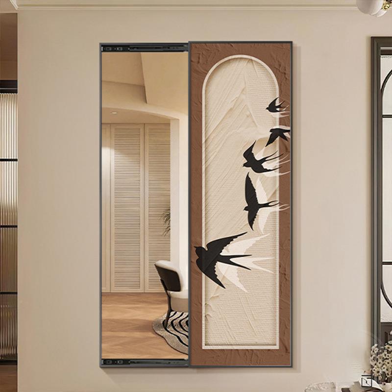 中古风藏壁隐挂式玄关全身镜装隐饰画入户推拉复古穿衣镜子挂QL-0