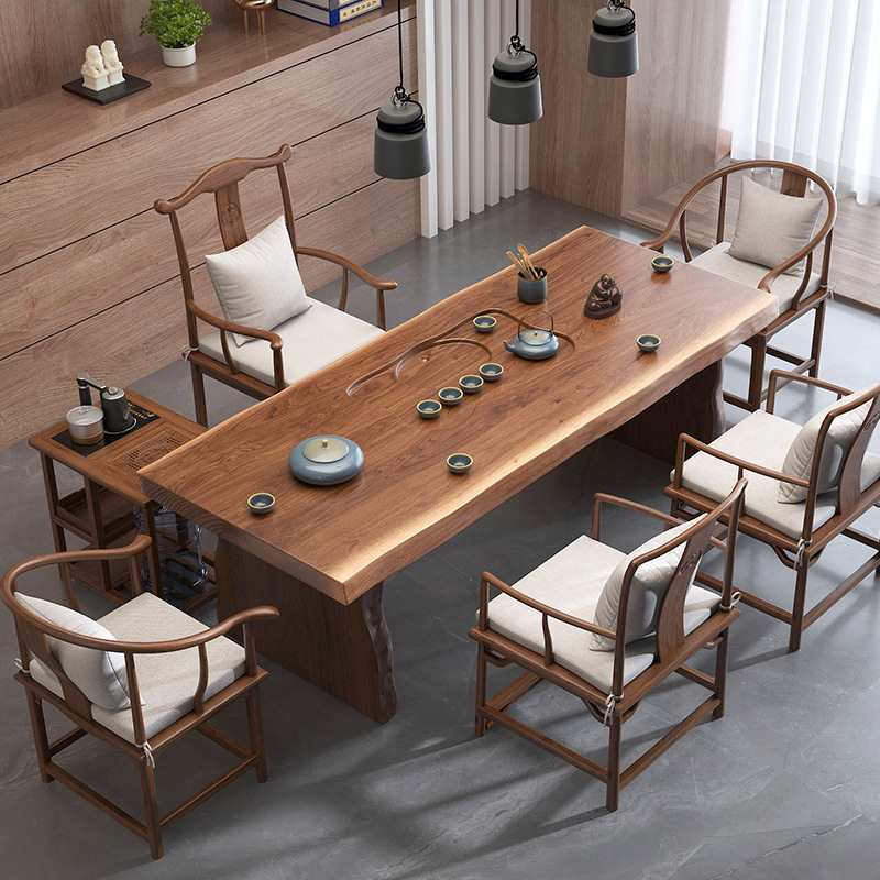 新中式茶桌椅组合大板茶桌茶具套装一体实木茶盘茶桌一体全