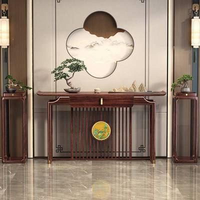 乌金木实985木玄关关桌超新中式堂入户门靠墙供桌玄台窄条案玄关