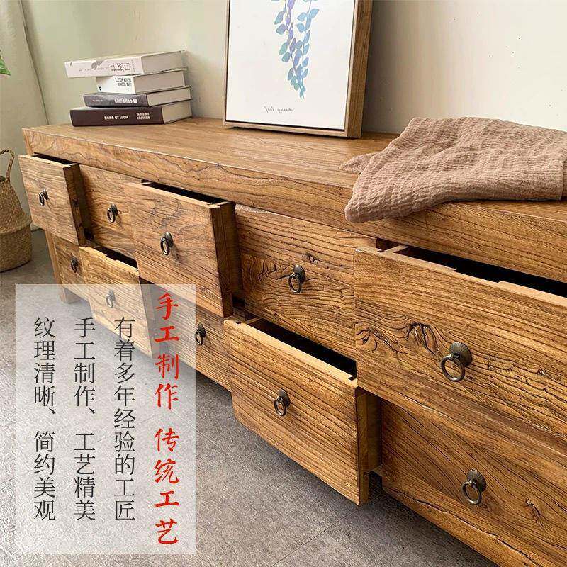 榆电视收柜实木中式乡村地柜客厅老卧室矮KWC木柜整装现代纳家具