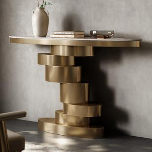 轻6001F 奢锈门厅入户现简约不钢岩走廊别墅大理石代玄关桌板椭圆