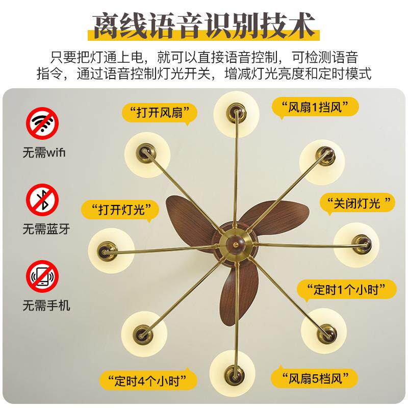 胡无品牌/桃木静色法式客厅风扇吊灯中古音电机卧厅室书房护眼灯