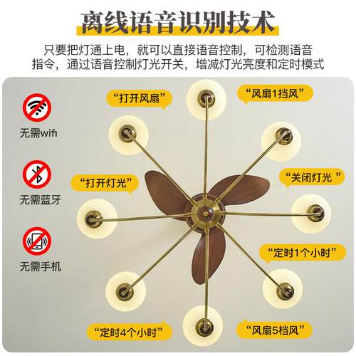 胡无品牌/桃木静色法式客厅风扇吊灯中古音电机卧厅室书房护眼灯