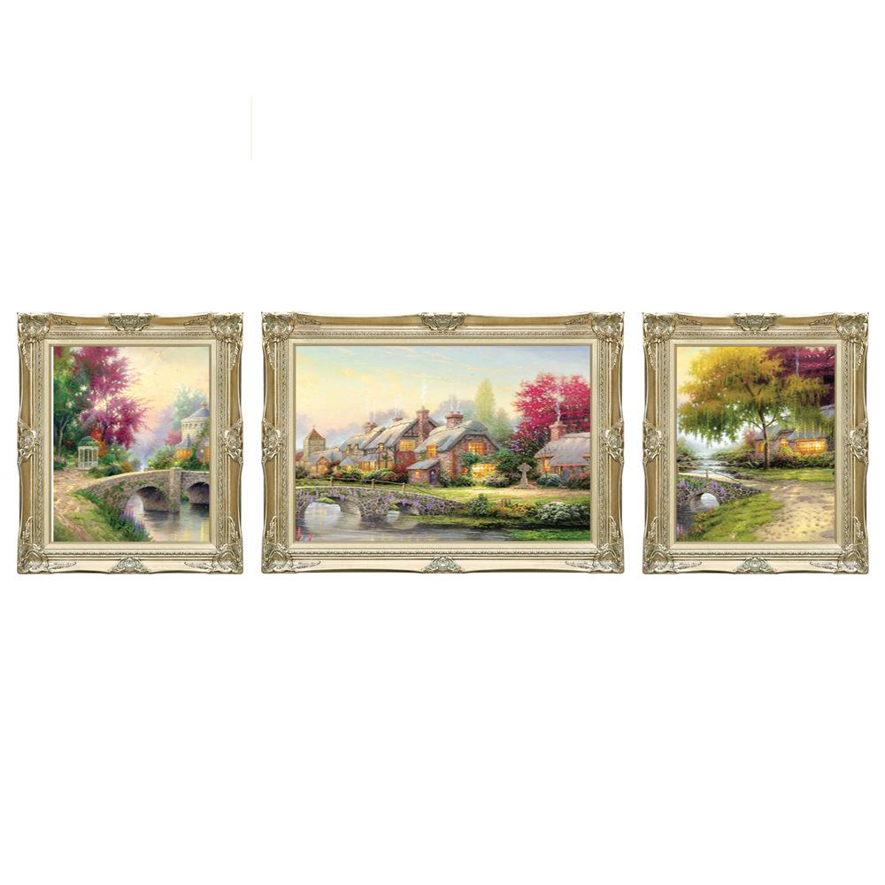欧PEN式客厅装油画沙发背景屋饰画三联景林间小风画简欧壁画挂画