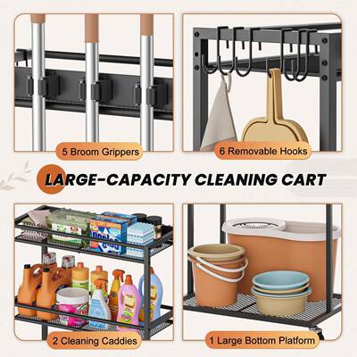 扫把收纳架移动带轮拖挂把悬洁置物架SBJ03车库物架清工具摆放储