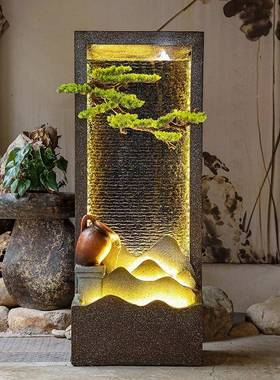 落风地形假山圆水FHZ幕墙隔断屏流水鱼池摆客餐厅入户玄关装饰造