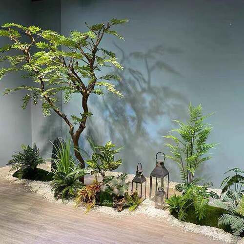 仿真绿OYM枫树绿楼红枫鸡槭室内植造景装饰梯口枯山水假树景观盆