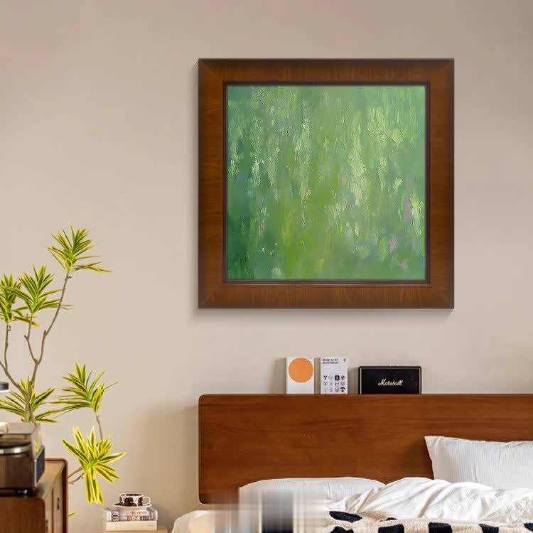《绿韵逸影》轻法式绿色复古卧室床头装饰画中古风餐厅小众壁画图片