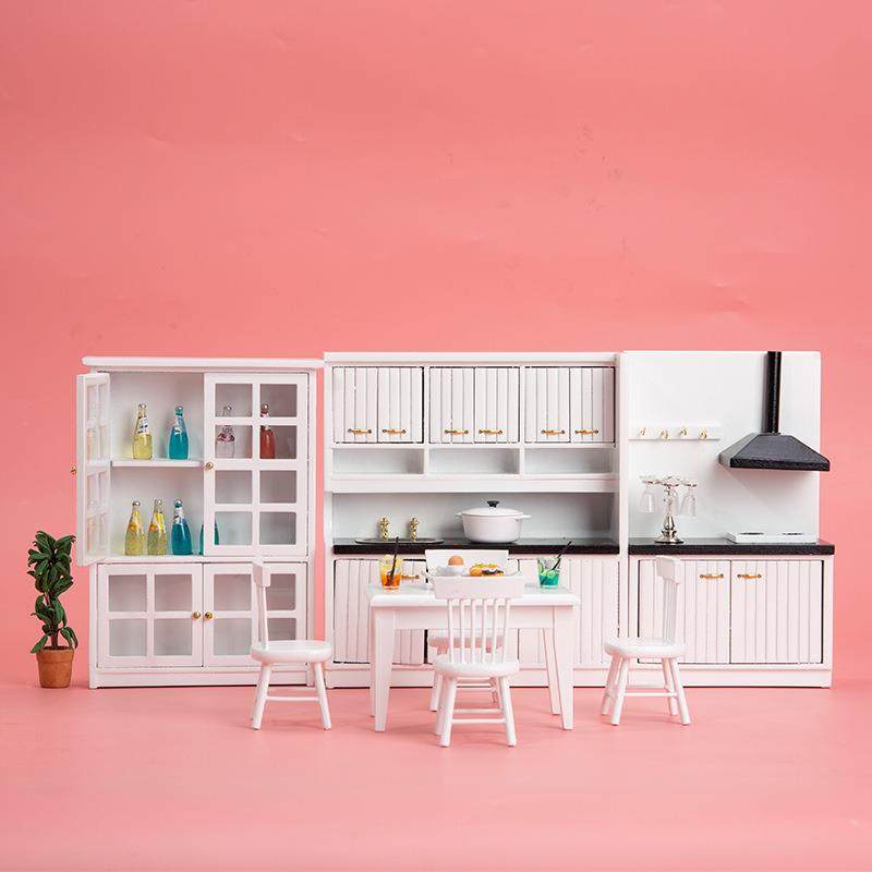 你001331:2娃娃屋dollhouse迷微缩厨房料理台餐桌套椅橱柜1装场景,家居饰品,木雕,淘宝优惠券,粉丝福利购,淘宝优惠卷