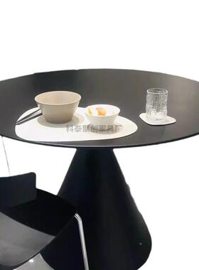 法式奶油风岩板形餐纯白色现代简约圆桌桌户型家圆用饭小桌椅YBM