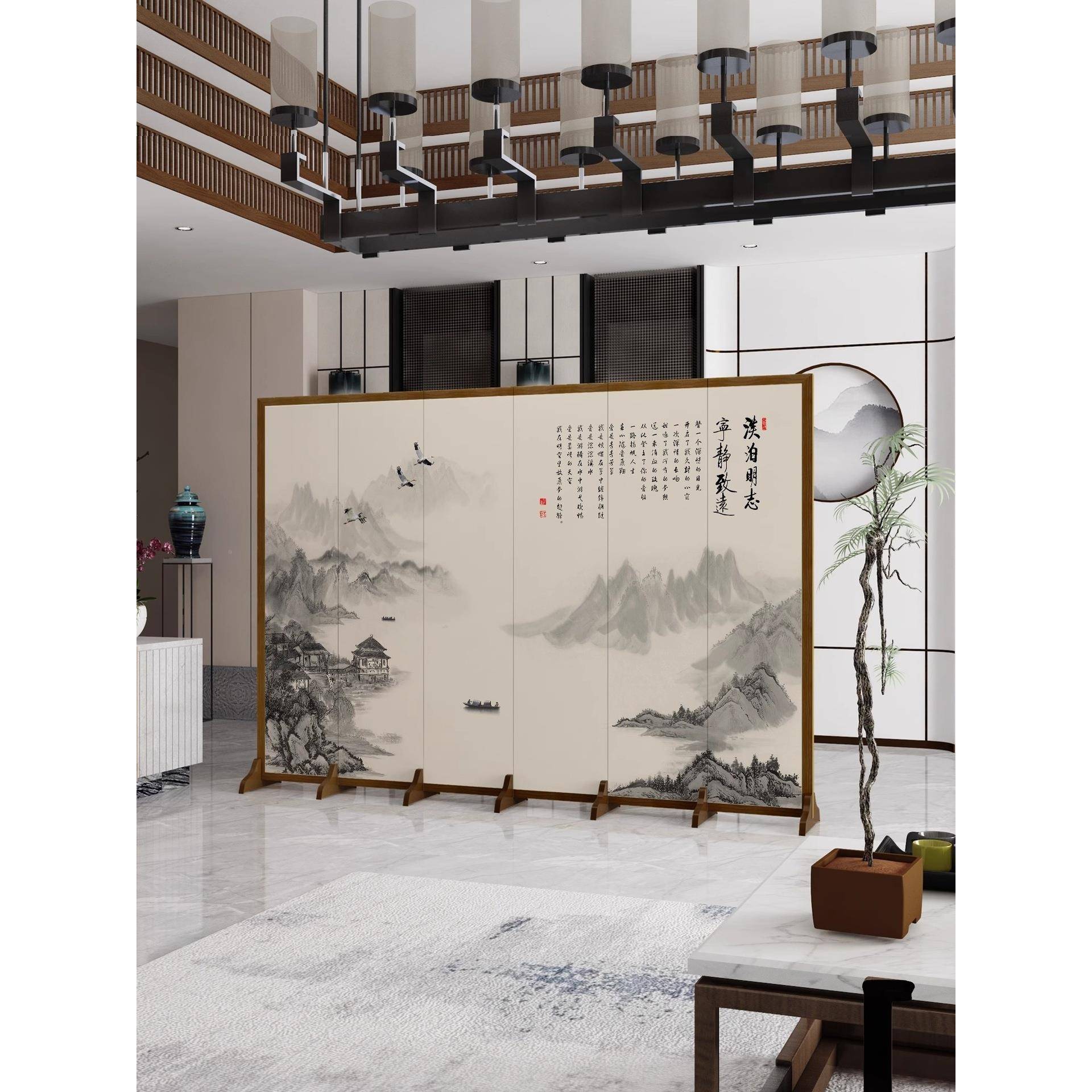 中式屏风隔断客奢厅办折折JHJ叠移动简约现代轻卧室遮公挡家用简