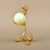 龙年摆件桌面金属工艺品金黑龙夜光球水晶球底座