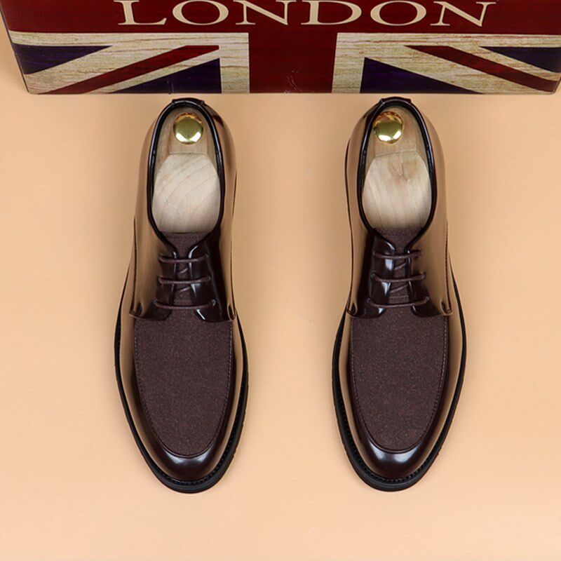 尖头韩版皮鞋漆皮系带夏季透气男鞋商务正装增高绒皮发型师婚鞋子