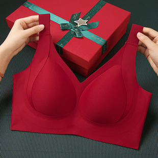 红色内衣大胸显小全罩杯无痕无钢圈礼盒装龙年本命年大尺码内衣套