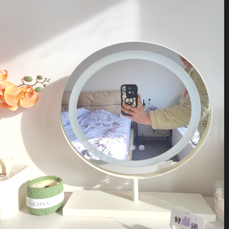 led高级感化妆镜带灯台式桌面充电镜子宿舍网红卧室大号家用学生