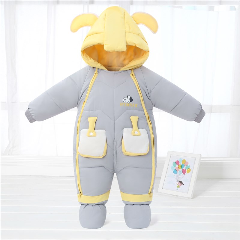 婴儿冬季连体羽绒服加厚外出服加绒棉衣套装新生宝宝包脚保暖抱衣