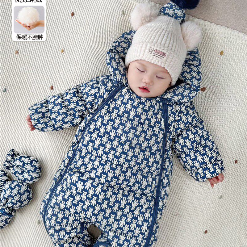 新款婴儿羽绒服冬季宝宝加厚连体衣新生儿保暖哈衣抱衣外出服爬服