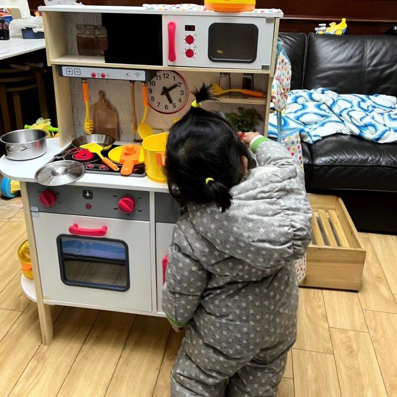 儿童木制仿真大号欧式厨房过家家做饭煮饭白色厨具套装亲子玩具
