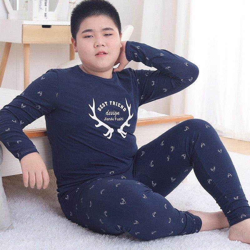 胖童秋衣秋裤套装加肥加大男童大码衬衣衬裤纯棉内衣大童衬衣衬裤