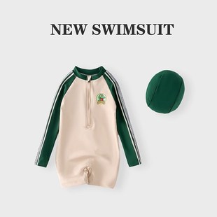 男童连体长袖防晒泳装海边专业洋气游泳衣宝宝夏装儿童冲浪服潮款