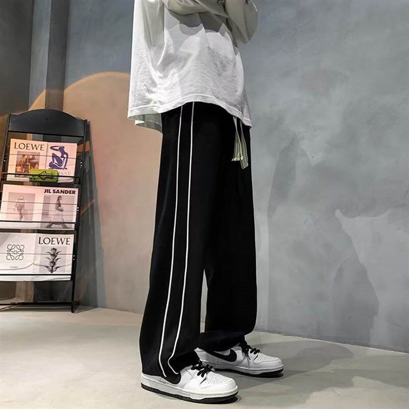拼色设计阔腿休闲运动裤男女款中腰薄款宽松直筒垂感拖地显瘦长裤