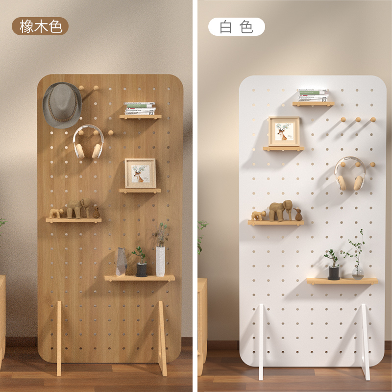 洞洞板屏风置物架实木日式客厅移动入户玄关落地收纳办公室隔断墙