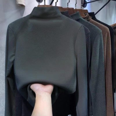 绒德双面半高领打底衫女秋冬大码胖妹妹200斤加绒加厚宽松内新款