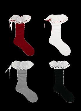 B&U送四色丝带!白色花边袜女小腿袜荷叶边韩系少女甜美y2k小众春