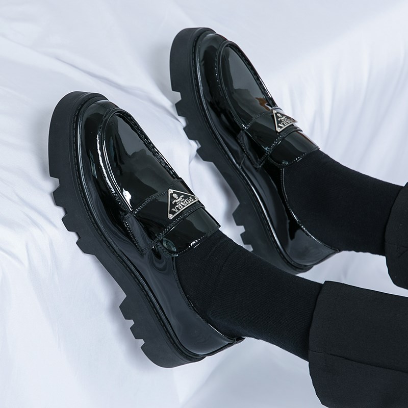 夏季皮鞋男厚底英伦风商务正装黑色休闲一脚蹬潮流鞋子日系内增高