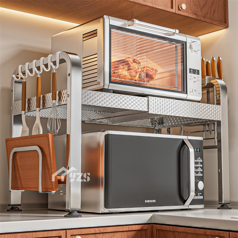 加厚厨房多功能置物架台面微波炉烤箱电器放锅不锈钢储物收纳架子,厨房/烹饪用具,微波炉置物架,淘宝优惠券,粉丝福利购,淘宝优惠卷