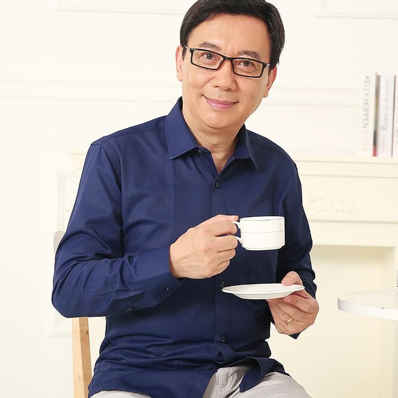 2024春季中老年衬衫男长袖商务休闲职业工装蓝白条纹衬衣男寸衫打