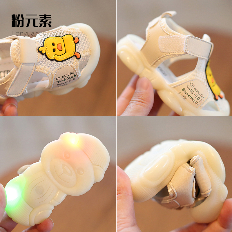 夏季宝宝凉鞋男包头儿童亮灯学步鞋一岁女小童带灯婴儿鞋防滑软底