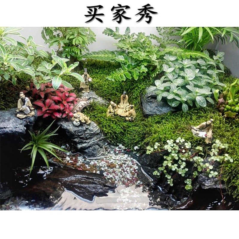 竹林七贤陶瓷摆件七人一套优雅园林园艺石山假山盆景造景工艺装饰
