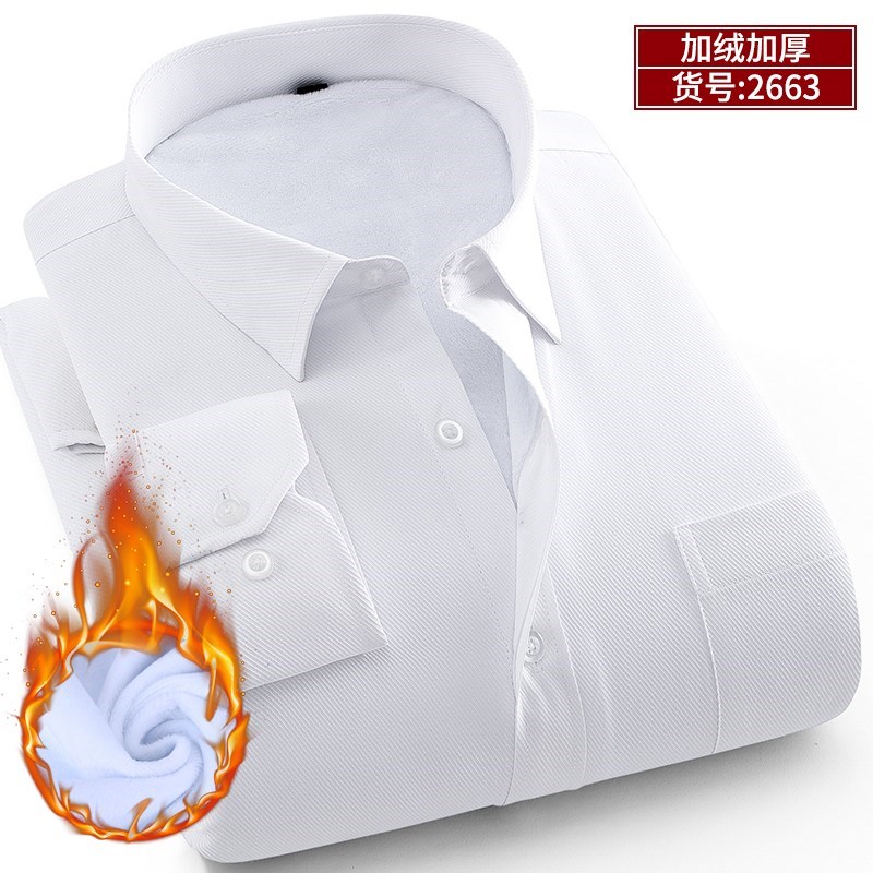 2024冬季加绒保暖衬衫男长袖商务职业工装白衬衣男寸衫工作服棉衣