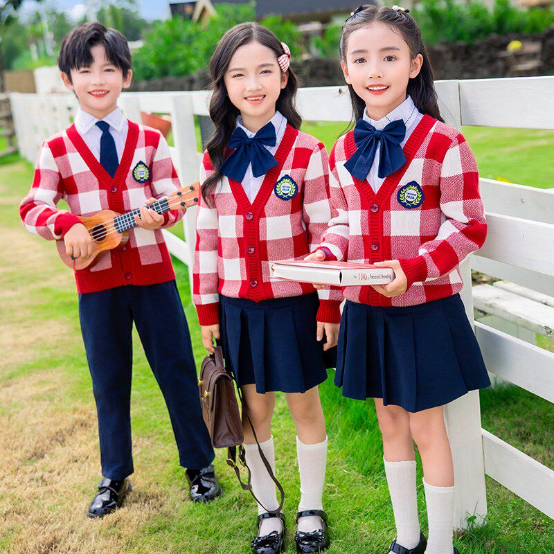 校服小学生套装英伦学院风儿童班服长袖秋冬毛衣三件套幼儿园园服