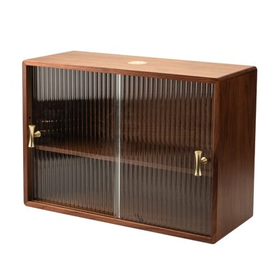 桌面收纳盒木质柜杯子置物架餐边柜防尘咖啡茶具胡桃木储物柜厨房