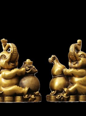 纯铜大象摆件一对招财镇宅财福坐象客厅玄关办公室乔迁家居工艺品