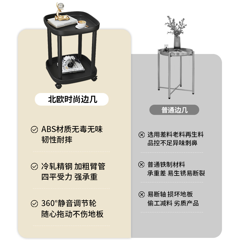沙发边几家用移动茶几卧室阳台迷你桌子床头置物架现代简约小推车