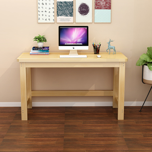 实木台式 电脑桌儿童学习桌子松木书桌家H用卧室简易木桌现代办公