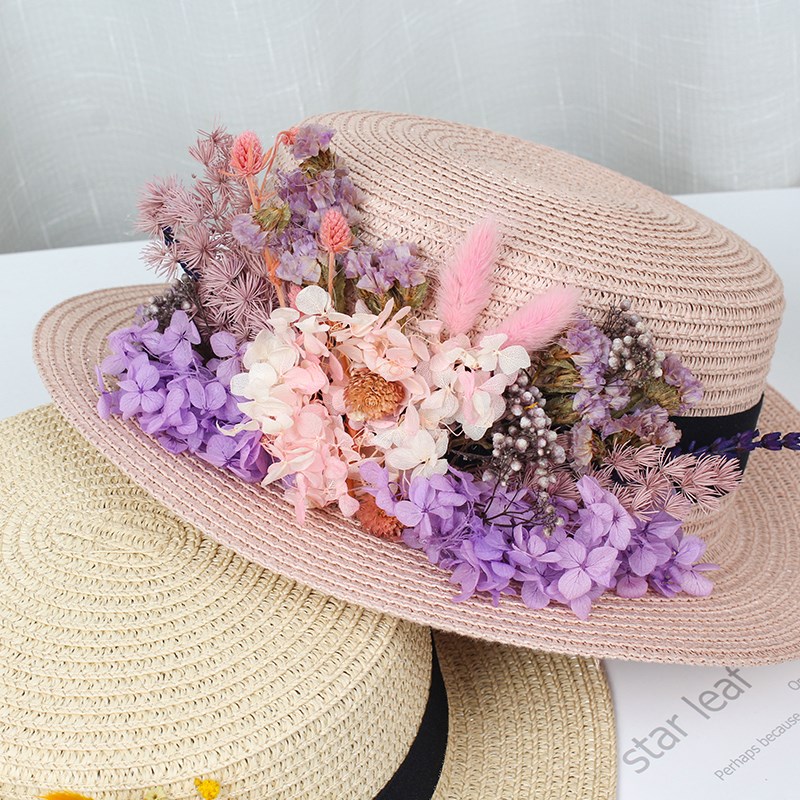 亲子活动帽d子送女朋友母亲节手工礼物diy干花草帽手工制作材料包