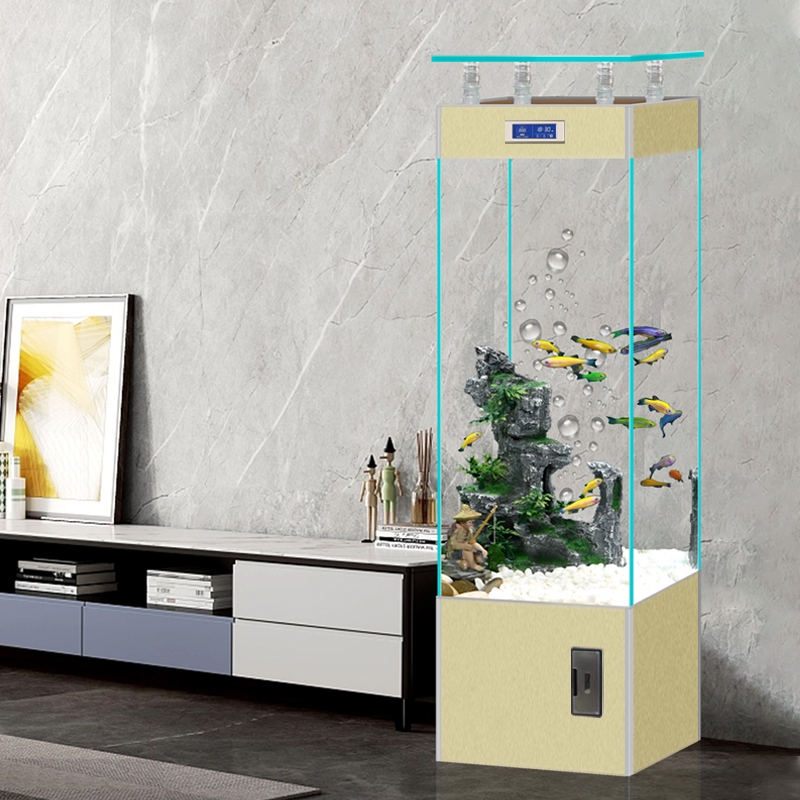 金晶超白玻璃长方形落地水族箱客厅中小型家用立式V生态鱼缸免换